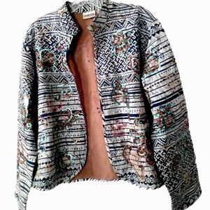 Chico’s Embroidered Sequin Linen Jacket – Size 1 (Medium)